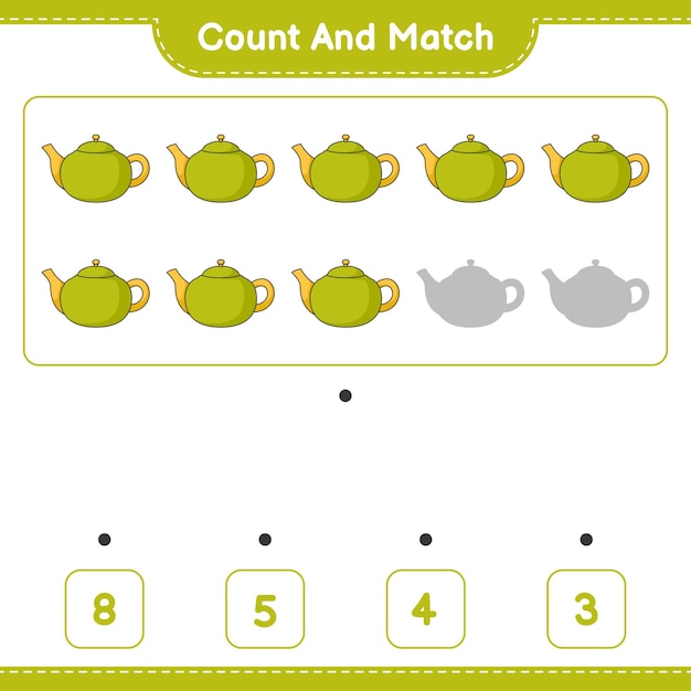 Count and match count the number of Teapot and match with the right numbers