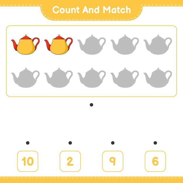Count and match count the number of Teapot and match with the right numbers
