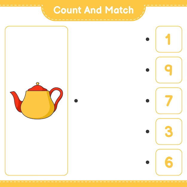 Count and match count the number of Teapot and match with the right numbers