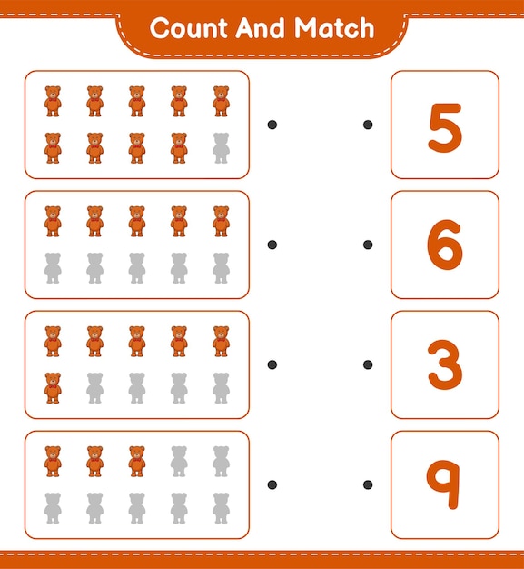 Count and match, count the number of Teddy Bear and match with the right numbers.