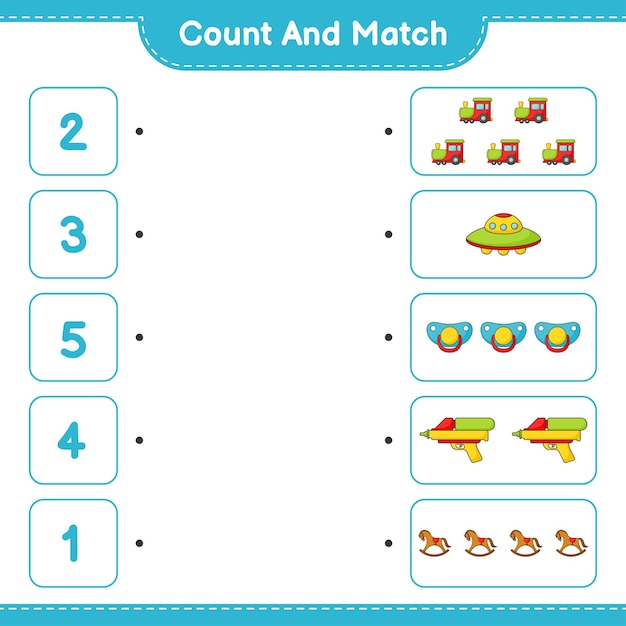 Count and match count the number of Train Ufo Pacifier Water Gun Rocking Horse