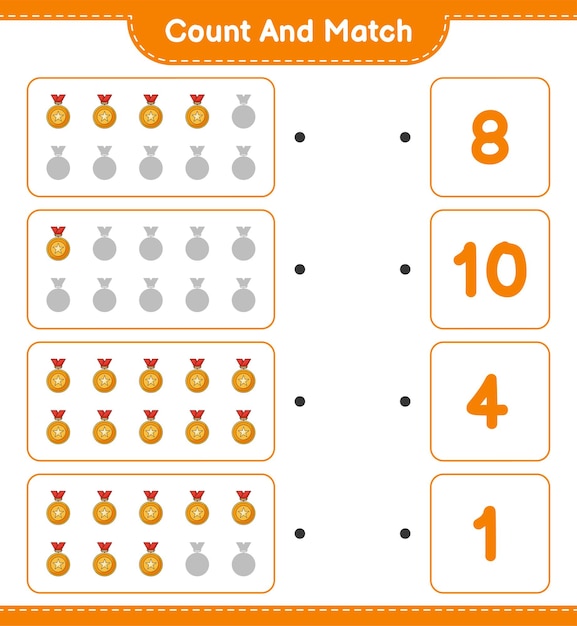 count and match count the number of trophy and match with the right numbers educational children game printable worksheet vector illustration