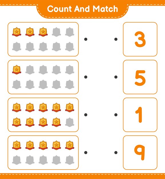 count and match count the number of trophy and match with the right numbers educational children game printable worksheet vector illustration