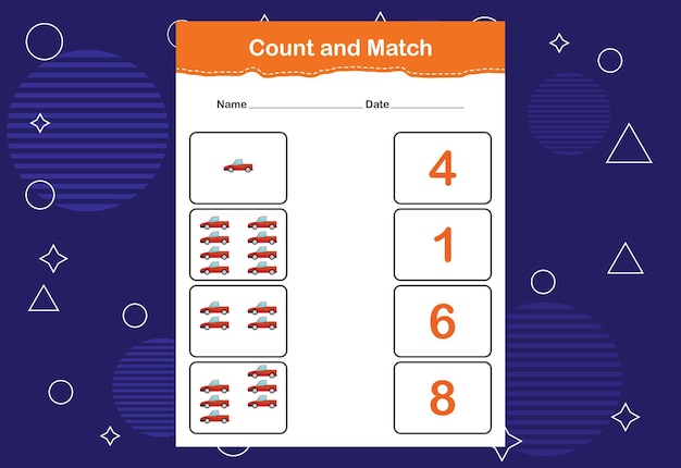 Count and Match worksheet for kids Count and match with the correct number Matching education game