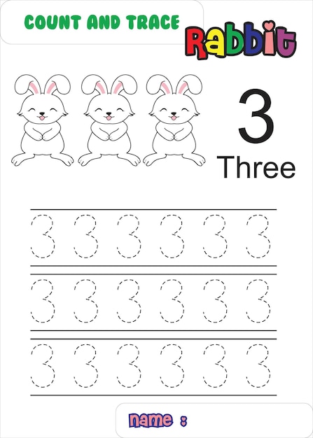 count trace and color rabbit. cute rabbit.