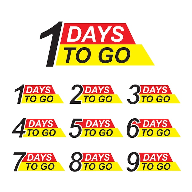 countdown left days label. number 1, 2, 3, 4 5 6 7 8 9 of days left to go