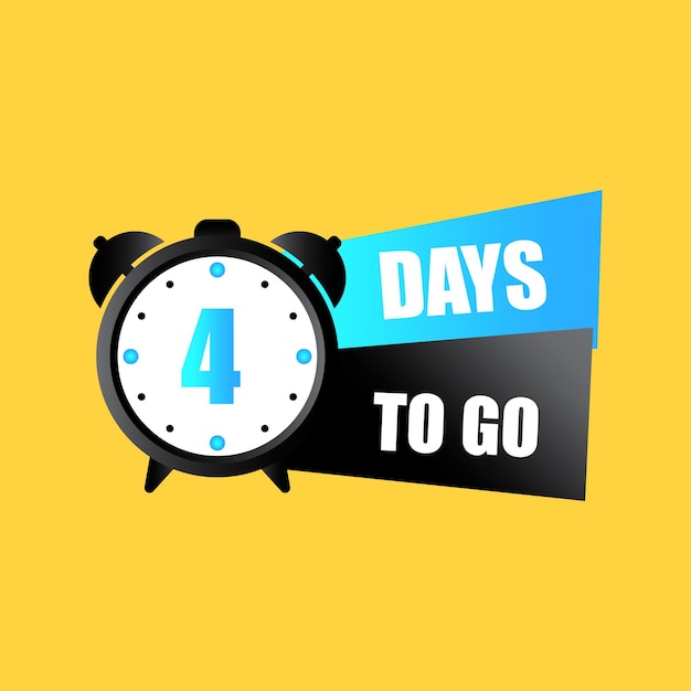 Countdown timer illustration Number four focus Bold 4 days to go text Bright yellow background