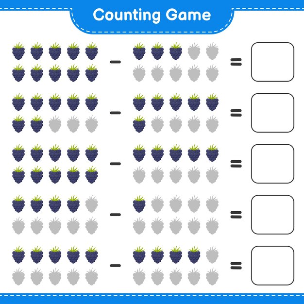 counting game, count the number of blackberries and write the result. educational children game, printable worksheet 