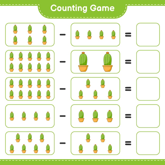 counting game count the number of cactus and write the result educational children game