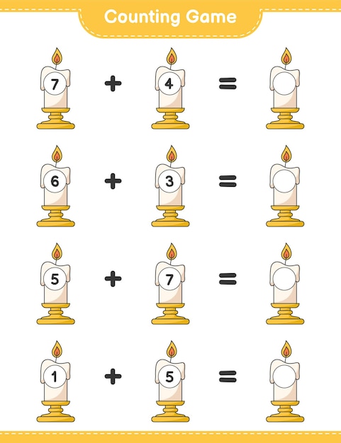Counting game, count the number of Candle and write the result. Educational children game, printable worksheet 