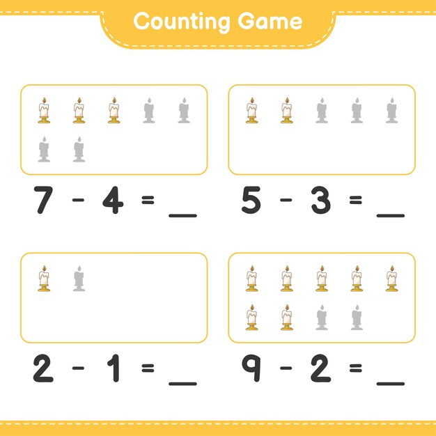 Counting game, count the number of Candle and write the result. Educational children game, printable worksheet 
