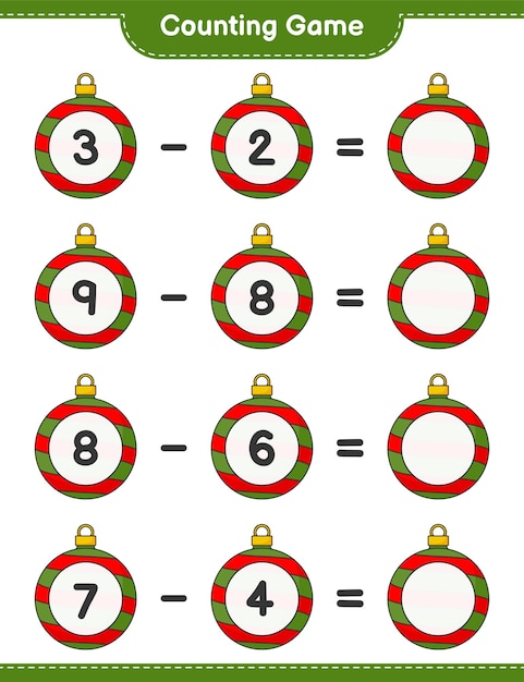 Counting game count the number of Christmas Ball and write the result Educational children game