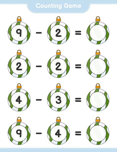 Counting game count the number of Christmas Ball and write the result Educational children game