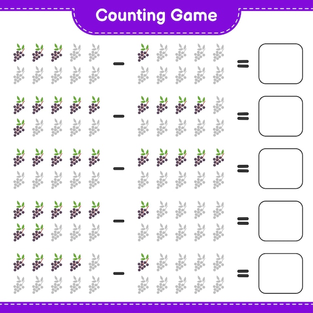 Counting game, count the number of Elderberry and write the result. Educational children game, printable worksheet 