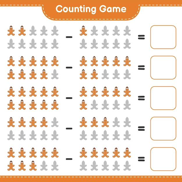 Counting game, count the number of Gingerbread Man and write the result. Educational children game, printable worksheet, vector illustration