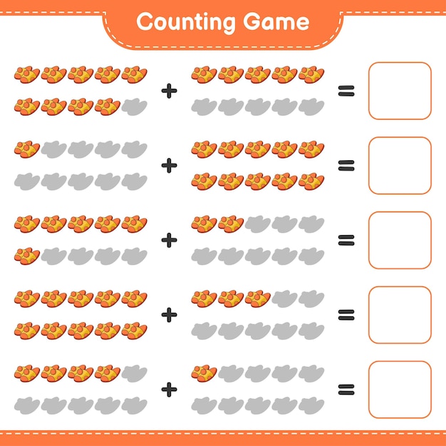 Counting game, count the number of Slippers and write the result. Educational children game, printable worksheet 