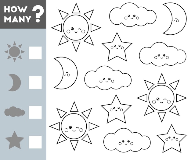 counting game for children educational a mathematical game count how many objects and write result