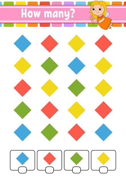 Counting game for children. Happy characters. Learning mathematics.