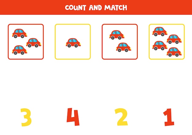 Counting game for kids Count all rubber ducks and match with numbers Worksheet for children