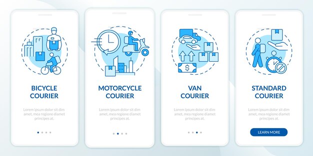 Courier business blue and white onboarding mobile app screen