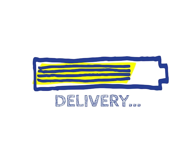 Courier Service Vector Hand Drawn Loader. Website Sketch Bar with Adjustable Fill Part. Infographic Element with 90% Complete Indicator. Preloder Illustration. Delivery Progress Bar Status.