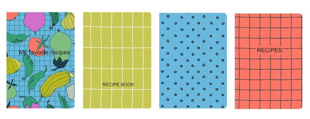 Cover page templates for recipe books based on seamless patterns with apples pears plums