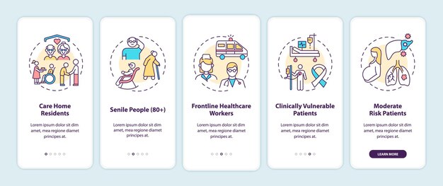 Covid vaccination priority list onboarding mobile app page screen illustration