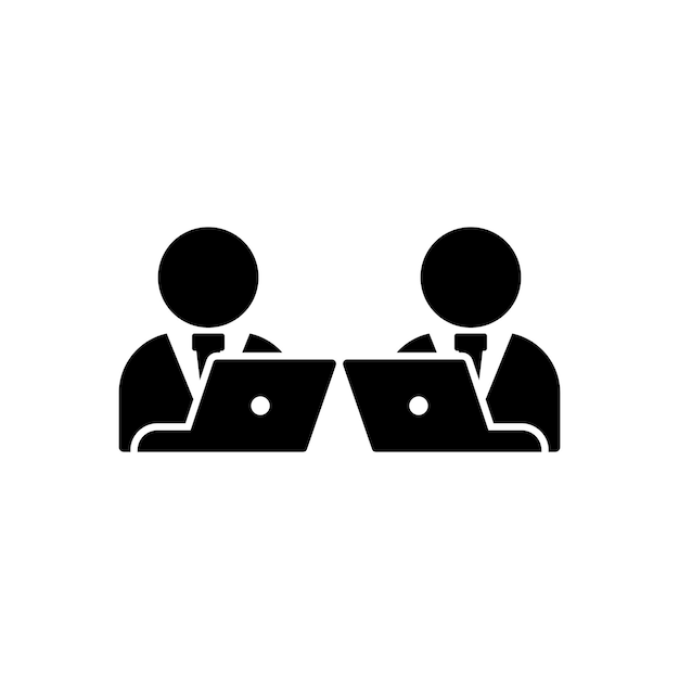 Coworking icon Office work Freelancing Colleagues working with laptops Silhouette symbol on white background