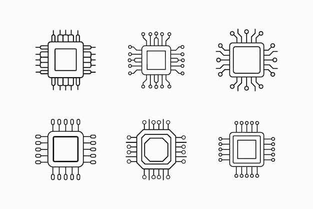 cpu chip icon line art vector illustration