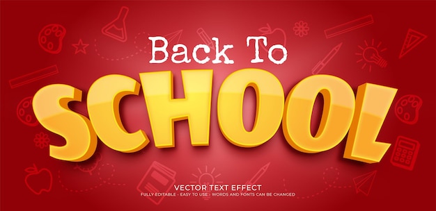 Creative 3d text Back to school editable style effect template on red background