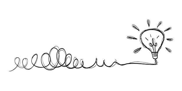 Creative bulb on doodle style the concept of transition from complicated to simple with bulb lamp