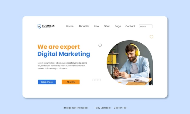 creative business promotion landing page with photo