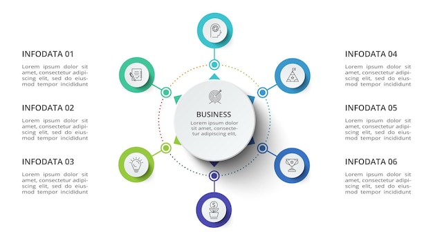 creative concept for infographic with 6 steps options parts or processes business data visualization