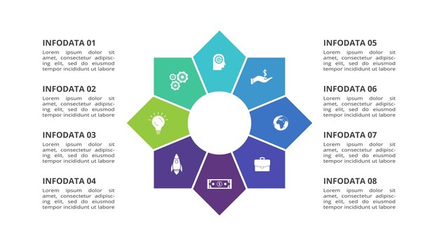 Creative concept for infographic with 8 steps options parts or processes Business data visualization