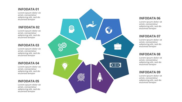Creative concept for infographic with 9 steps options parts or processes Business data visualization