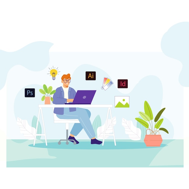 Creative Design Illustration for Graphic Designers Flat 2D Style
