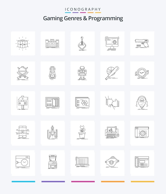 creative gaming genres and programming 25 outline icon pack such as function command fortress stick gaming