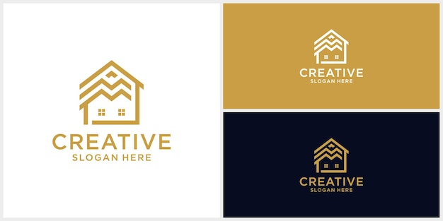 Creative home building logo design template with liner style