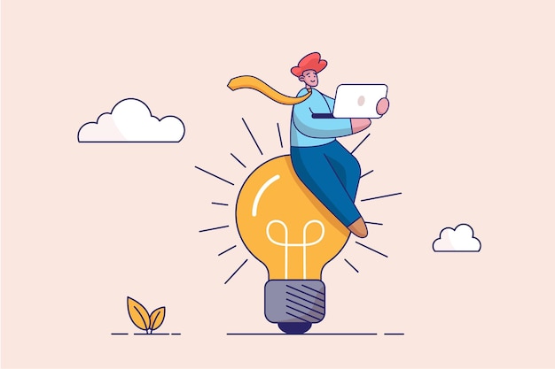 Creative idea to solve work problem Entrepreneur solution Success discover new innovation concept