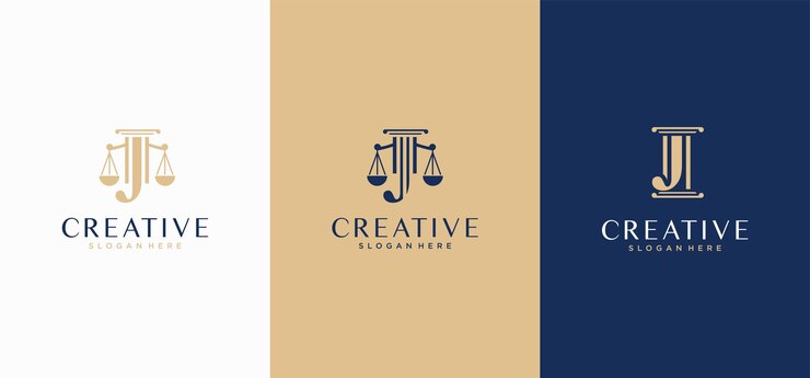 creative justice law firm logo in gold color j law initials logo with luxury color combination