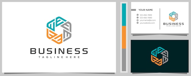 Creative Letter E in hexagon logo design inspiration with business card