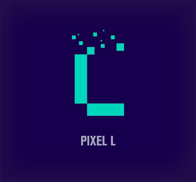 Creative pixel letter L logo Unique digital pixel art and pixel explosion template vector