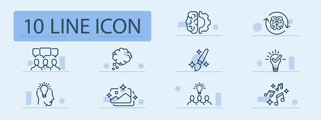 Creative process set line icon Teamwork collaboration creativity brainstorming ideas innovation collective effort Pastel color background Vector line icon for business and advertising