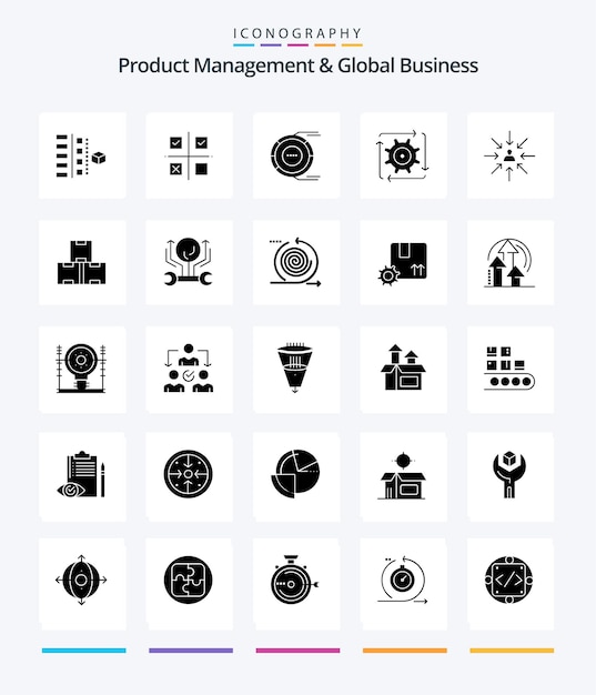 Creative Product Managment And Global Business 25 Glyph Solid Black icon pack Such As development workflow product resource diagram