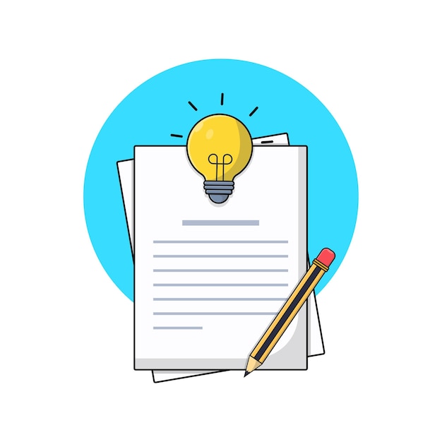 Creative Writing Concept Illustration Pencil Paper and Light Bulb Vector Illustration