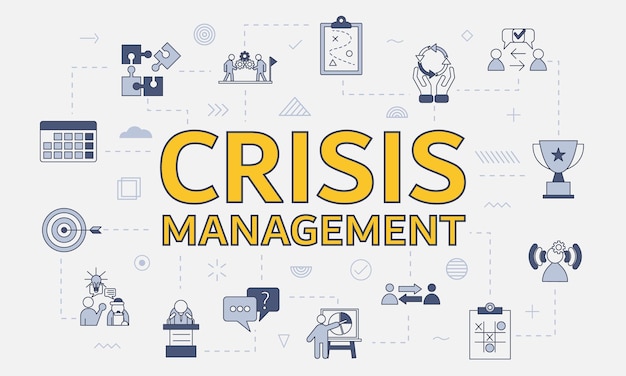Crisis management concept with icon set with big word or text on center vector illustration
