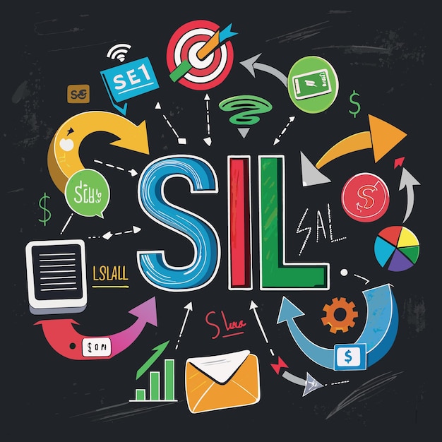 CRM customer relationship management concept multi color arrows pointing to the word SSL at the c
