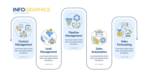 CRM systems features rectangle infographic template