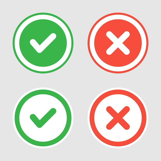 Cross and check mark icon in flat style Checkmark right vector illustration on isolated background Tick and cross sign business concept
