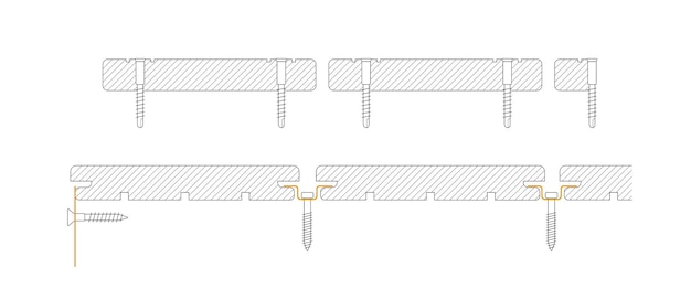 Cross section of screws screwed into a wood Sketch technical vector illustration
